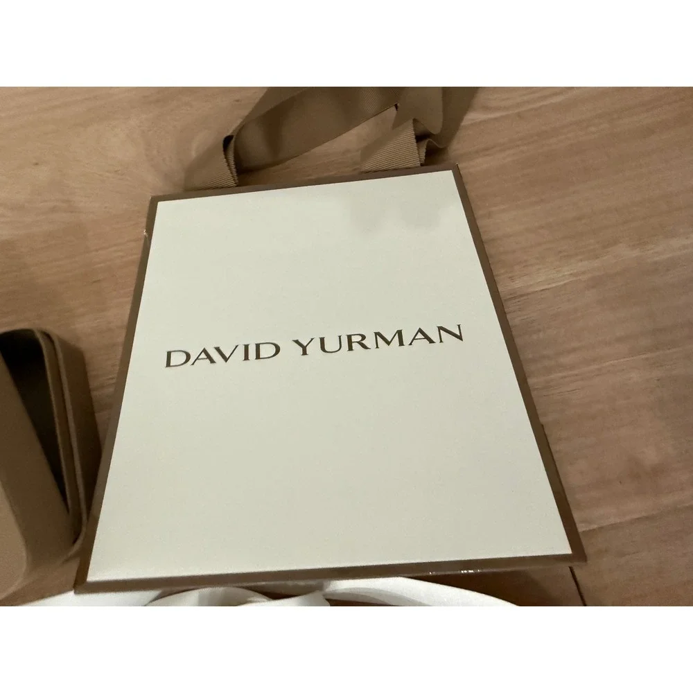 David Yurman Jewelry Packaging Set Gift Bag Box Pouch and Ribbon Tan White